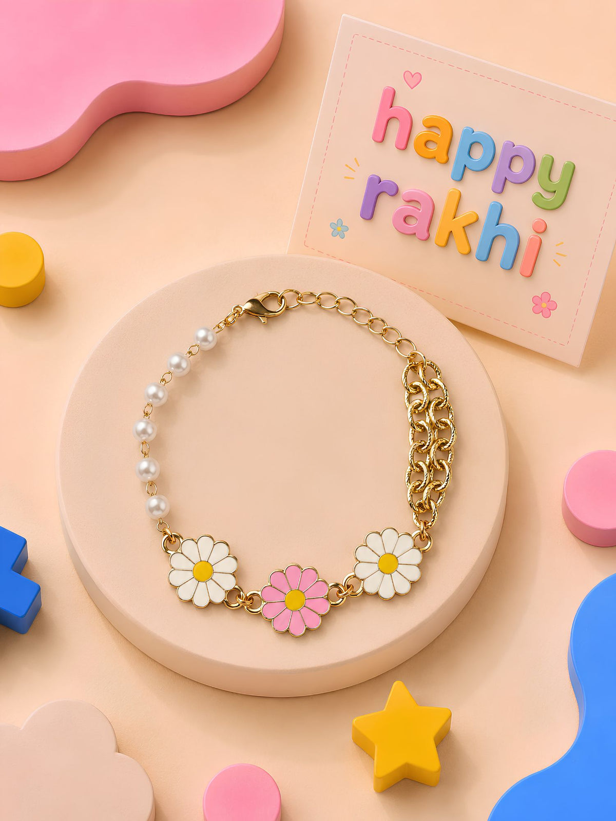 Floral charm bracelet Rakhi for girls adjustable lobster clasp