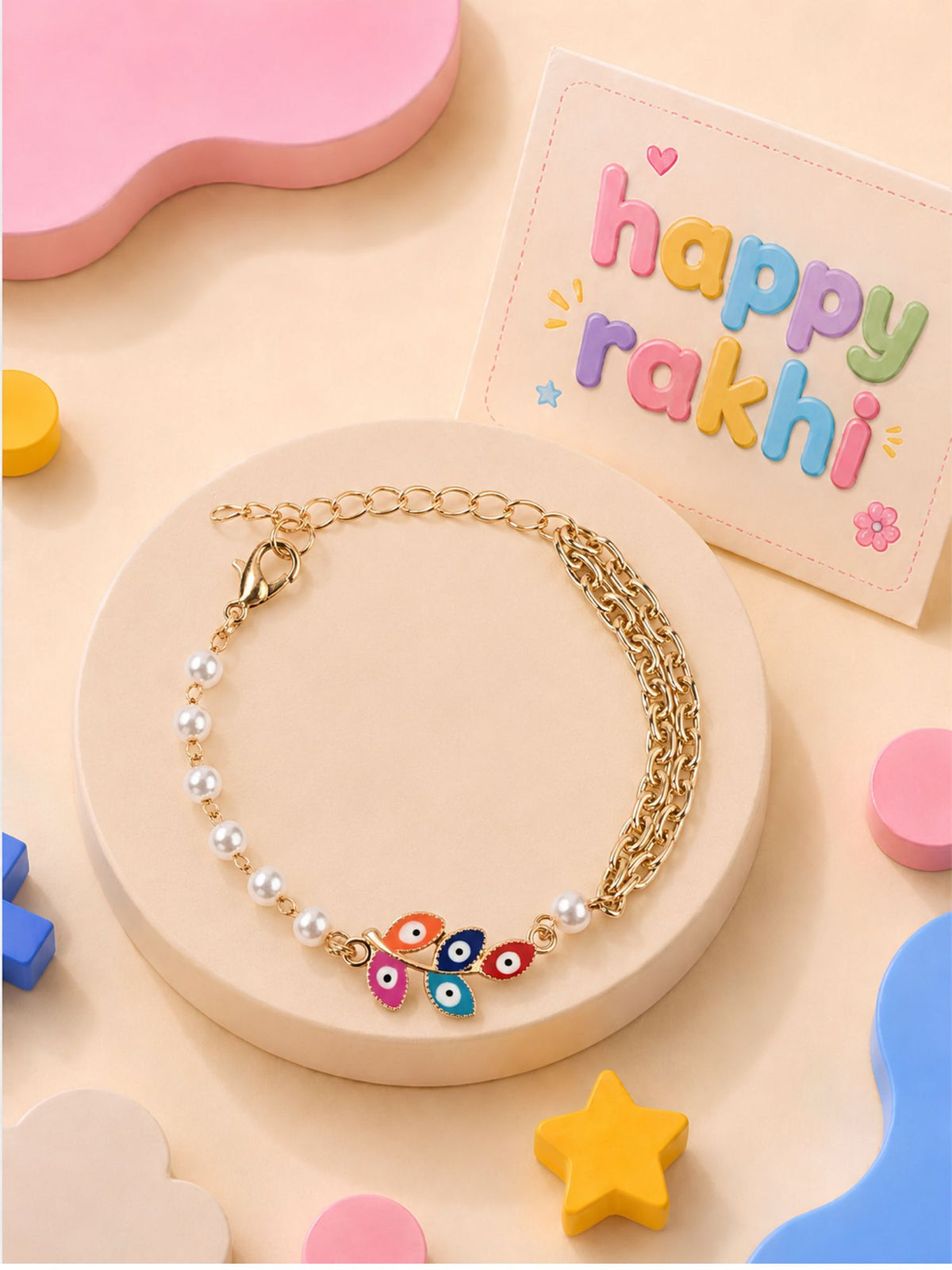 Evil eye floral bracelet Rakhi for girls adjustable evil eye clasp