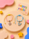 Floral and butterfly set of 2 thread work bracelet Rakhis for girls