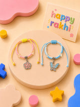Floral and butterfly set of 2 thread work bracelet Rakhis for girls