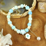 Hamsa Evil Eye Charm Bracelet with Hanging Pearl – Festive Rakhi Design for Raksha Bandhan
