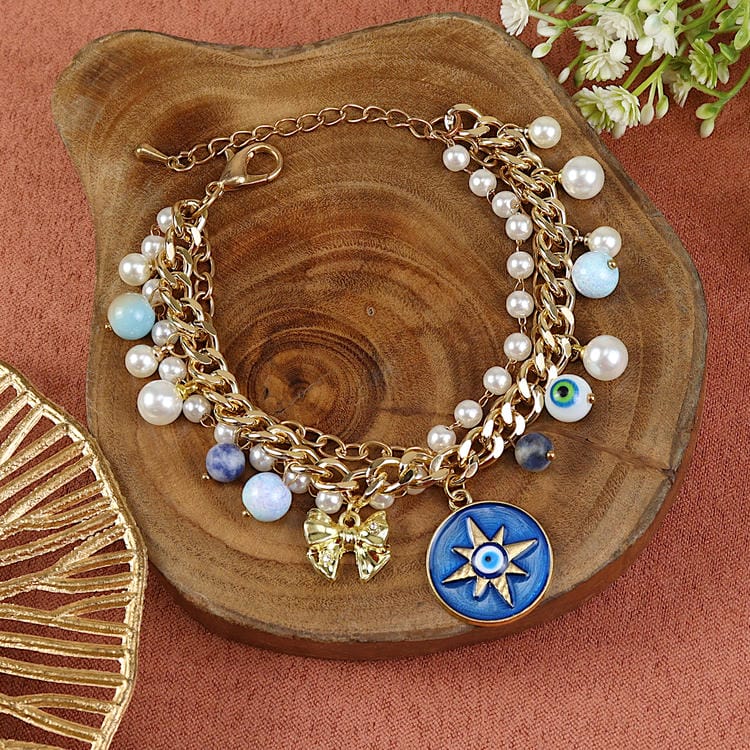Evil Eye Multi Charm bracelet, laid flat