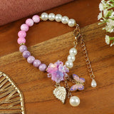 Handmade Glass Flower bracelet, laid flat