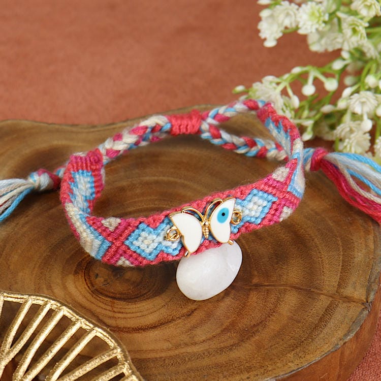 Coral Elephant Flower bracelet, laid flat