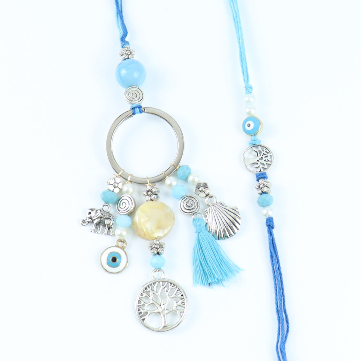 Evil Eye Tree of Life Charms Bhaiya Bhabhi Rakhi Pair in Fancy Envelope