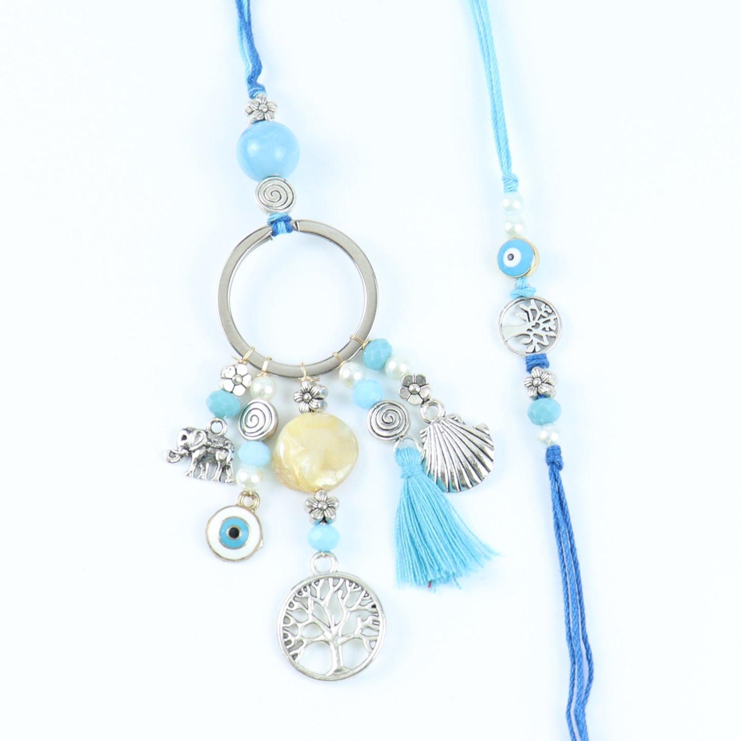 Evil Eye Tree of Life Charms Bhaiya Bhabhi Rakhi Pair in Fancy Envelope