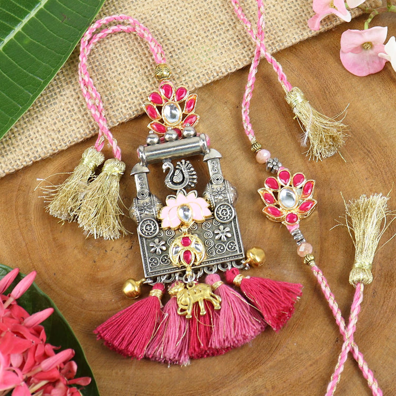 Kundan Fusion Bhaiya Bhabhi Rakhi Pair [Cow]