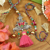 Kundan Oxidized Pendant Bhaiya Bhabhi Rakhi Pair - Pink