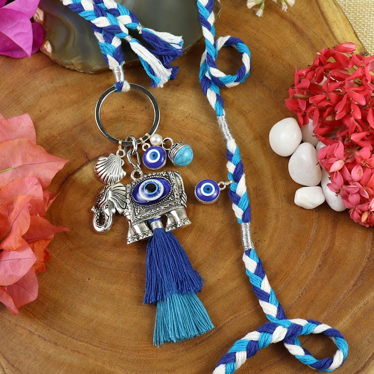 Evil Eye Elephant Charm Bhaiya Bhabhi Rakhi Pair [LS25-016]