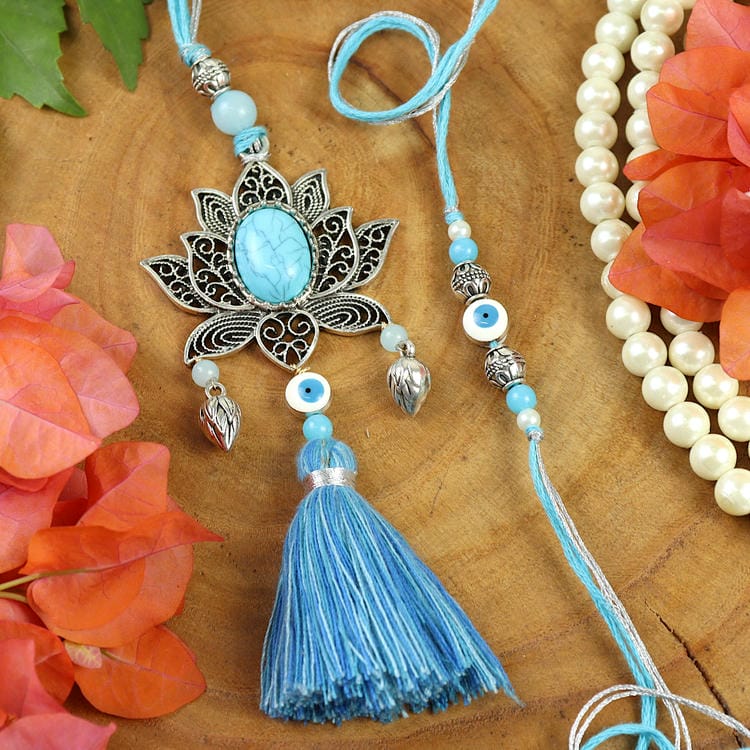 Evil Eye Oxidised Lotus Bhaiya Bhabhi Rakhi Pair