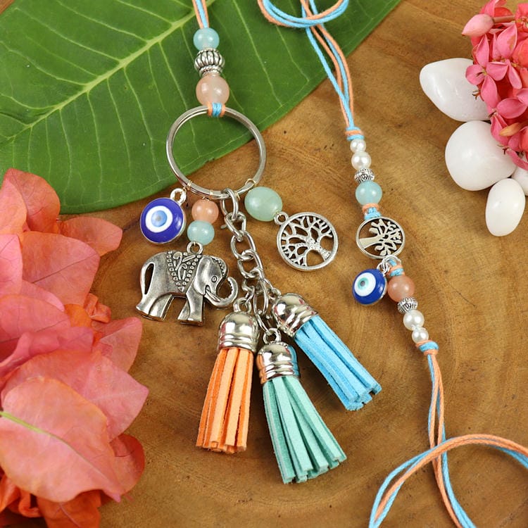 Evil Eye Elephant Charm Bhaiya Bhabhi Rakhi Pair