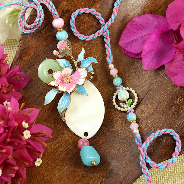 Enamel Flower Mother of Pearl Bhaiya Bhabhi Rakhi Pair