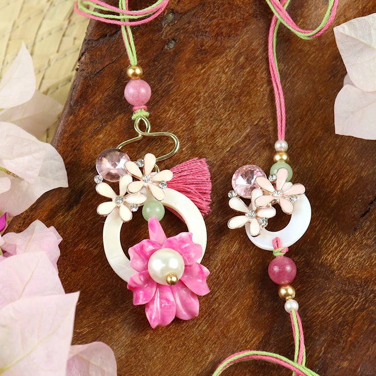 Floral Charm Bhaiya Bhabhi Rakhi Pair