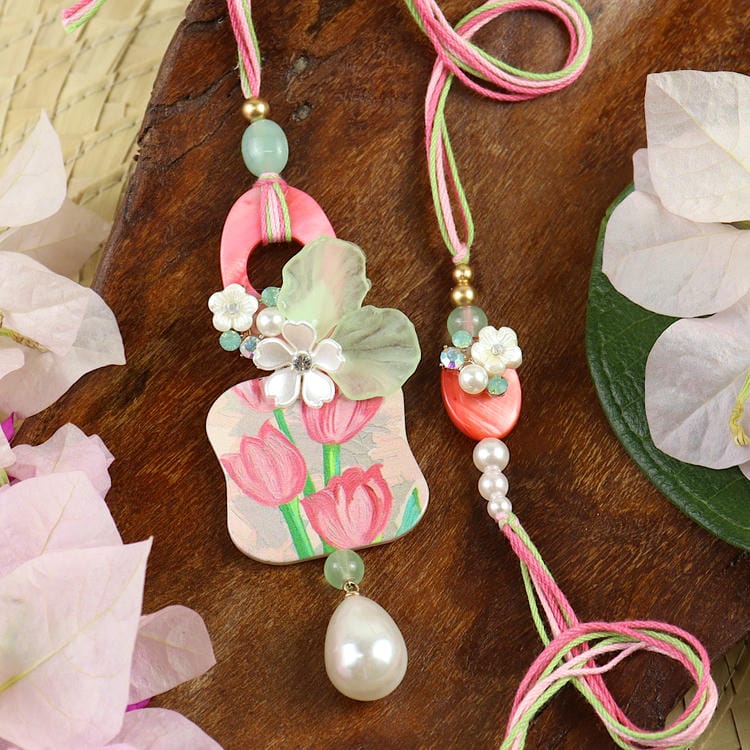 Floral Charm Bhaiya Bhabhi Rakhi Pair