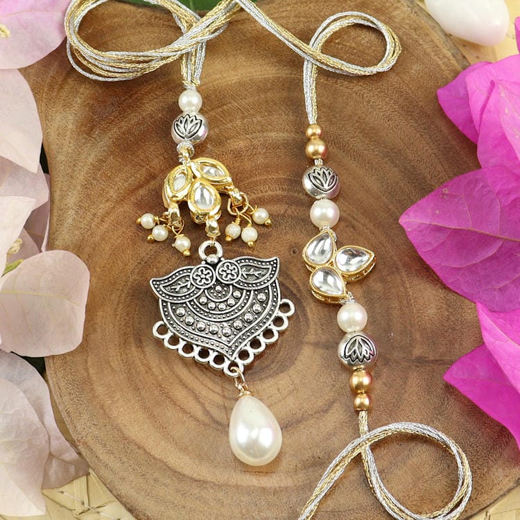 Kundan Oxidized Pendant Bhaiya Bhabhi Rakhi Pair [LS25-062]