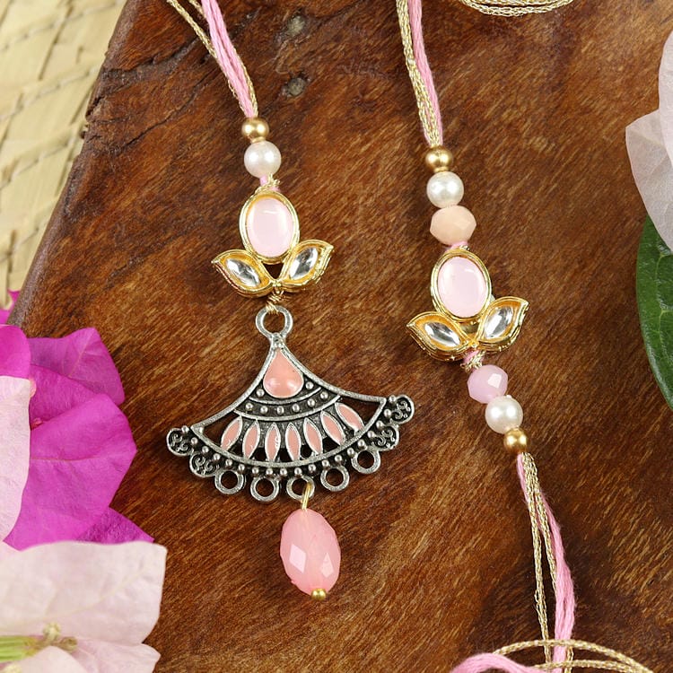 Kundan Oxidized Pendant Bhaiya Bhabhi Rakhi Pair [LS25-065]