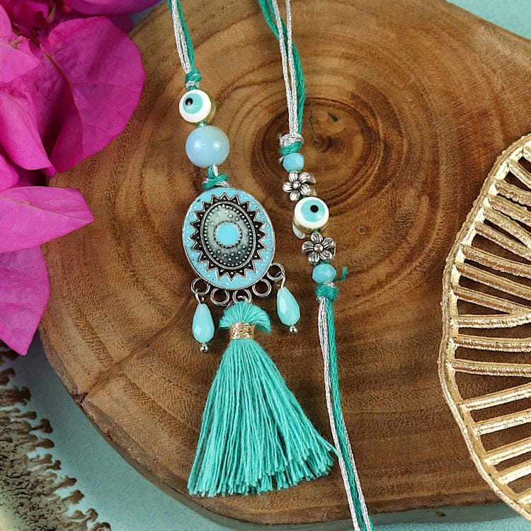 Evil Eye Oxidized Enamel Bhaiya Bhabhi Rakhi Pair