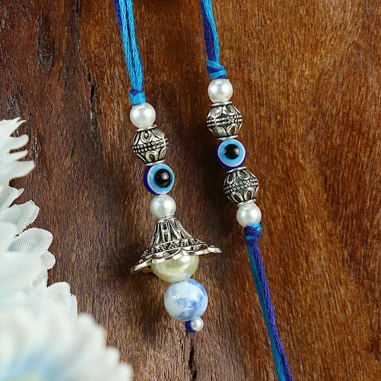 Evil Eye Pearl Drop Bhaiya Bhabhi Rakhi Pair [LS25-081]