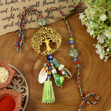 Tree Of Life Bhai Bhabhi Rakhi pair — Rakhi and Lumba laid flat