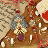Kundan Lotus & Oxidized Bhai Bhabhi Rakhi pair — Rakhi and Lumba laid flat