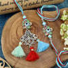Evil Eye Oxidized Bhai Bhabhi Rakhi pair — Rakhi and Lumba laid flat