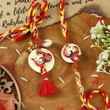Om Ganesha Bhai Bhabhi Rakhi pair — Rakhi and Lumba laid flat