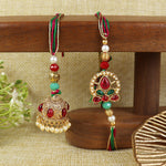 Jhumka Bhai Bhabhi Rakhi pair — Rakhi and Lumba laid flat