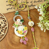Floral Hoop Beaded Bhai Bhabhi Rakhi pair — Rakhi and Lumba laid flat