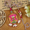 Hand Embroidered Lotus Bhai Bhabhi Rakhi pair — Rakhi and Lumba laid flat