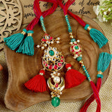 Kundan Stone Bhai Bhabhi Rakhi pair — Rakhi and Lumba laid flat