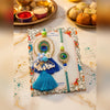 Peacock Motif Tassels Bhai Bhabhi Rakhi pair — Rakhi and Lumba laid flat
