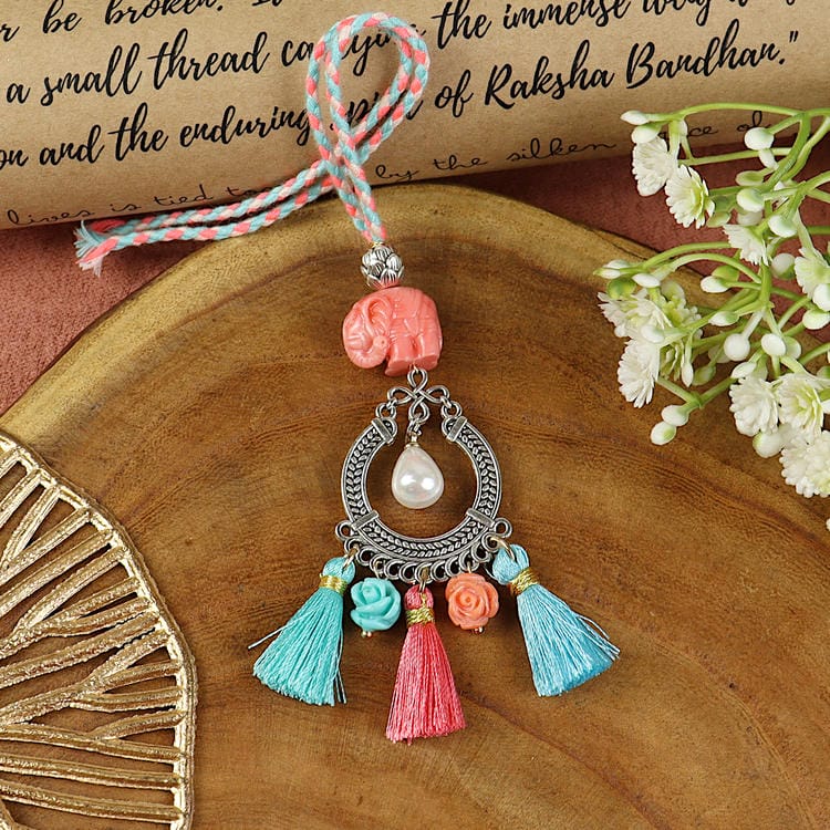 Coral Elephant Tassel Lumba, laid flat