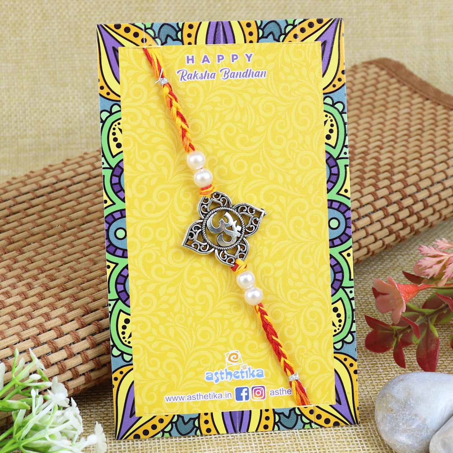 Oxidized Silver Look Om Traditional Rakhi