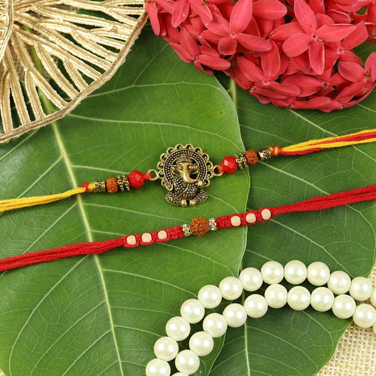 Set of 2 Ganesha Rudraksha Rakhis – Designer Rakhi by Asthetika for Raksha Bandhan