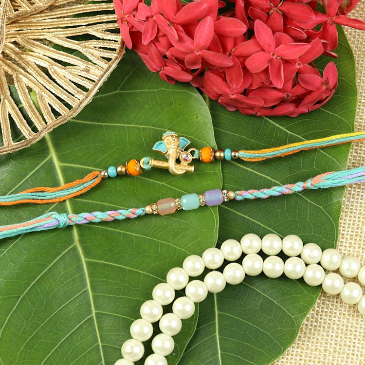 Set of 2 Ganesha Fancy Stone Rakhis – Designer Rakhi by Asthetika for Raksha Bandhan