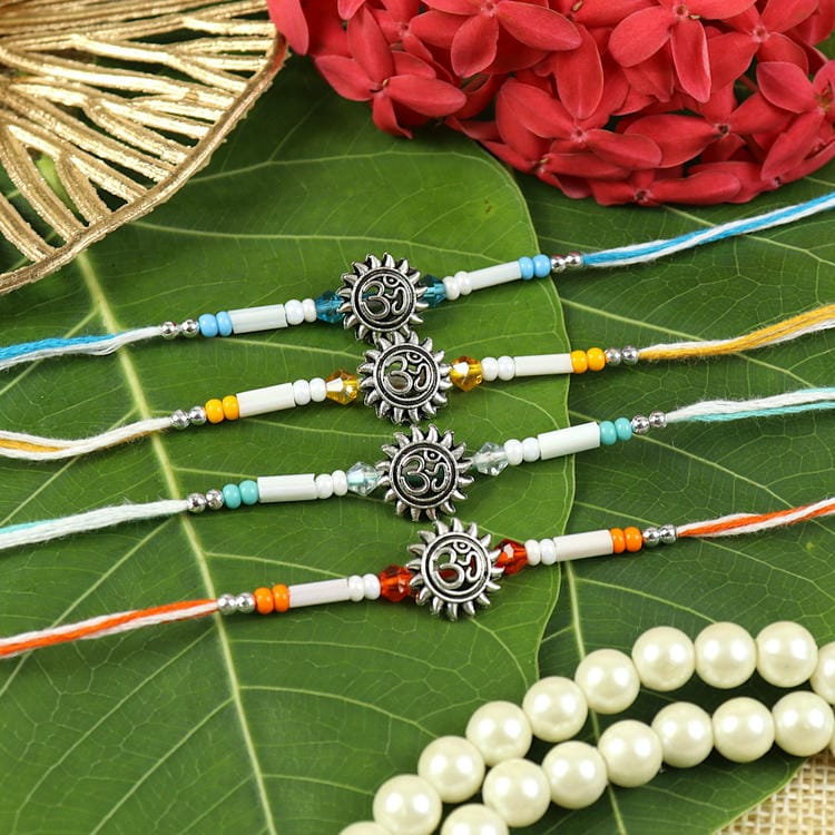 Set of 4 Om Oxidized Charm Rakhis – Designer Rakhi by Asthetika for Raksha Bandhan