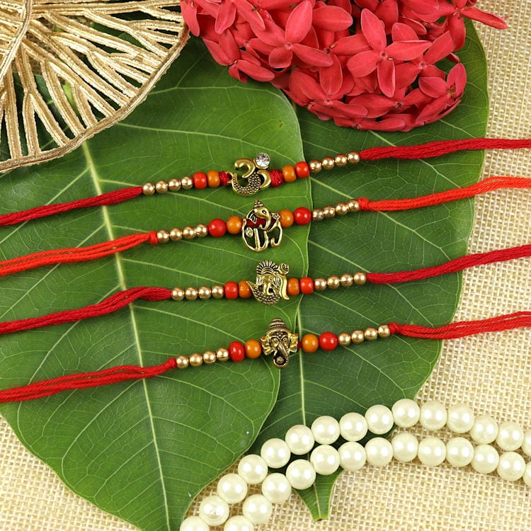 Set of 4 Ganesha Om Rakhis – Designer Rakhi by Asthetika for Raksha Bandhan