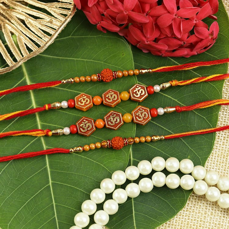 Set of 4 Om Rudraksha Rakhis – Designer Rakhi by Asthetika for Raksha Bandhan