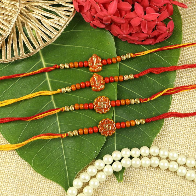 Set of 4 Ganesha Swastik Rakhis – Designer Rakhi by Asthetika for Raksha Bandhan