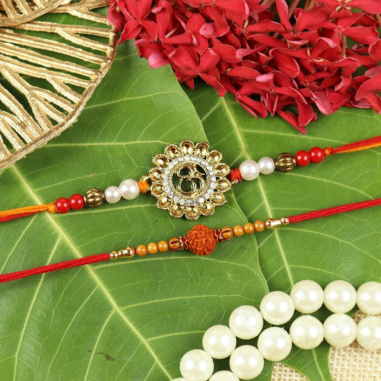 Set of 2 Om Rudraksha Rakhis – Designer Rakhi by Asthetika for Raksha Bandhan