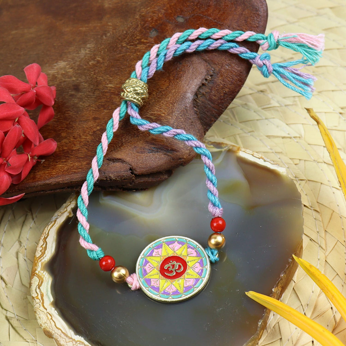 Metal OM Bracelet Rakhi Blue