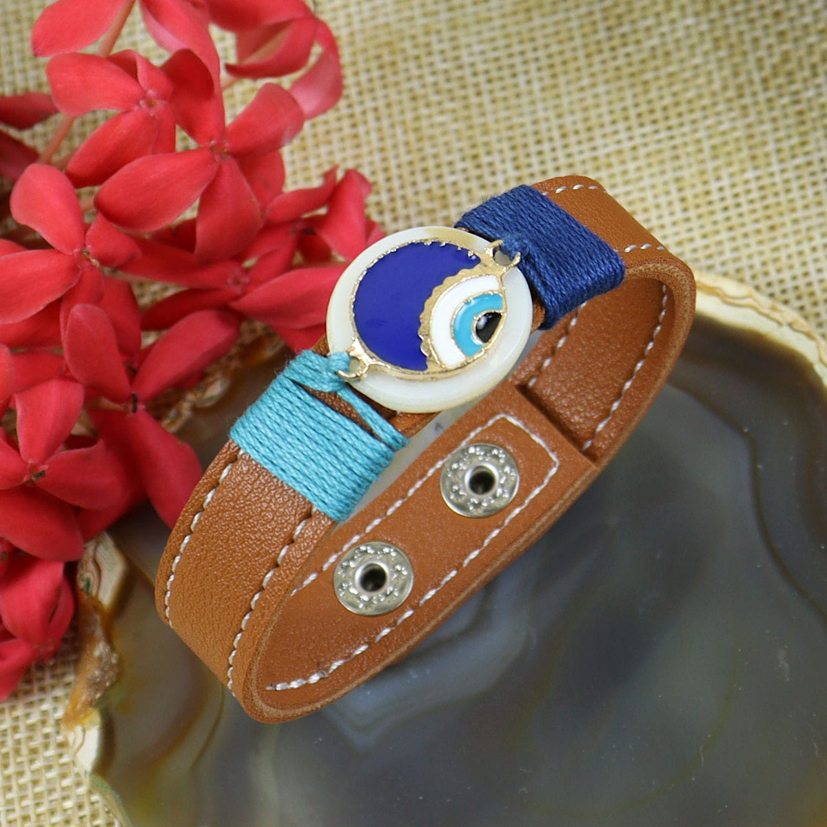 Evil Eye Mother of Pearl Bracelet Rakhi Tan Colour