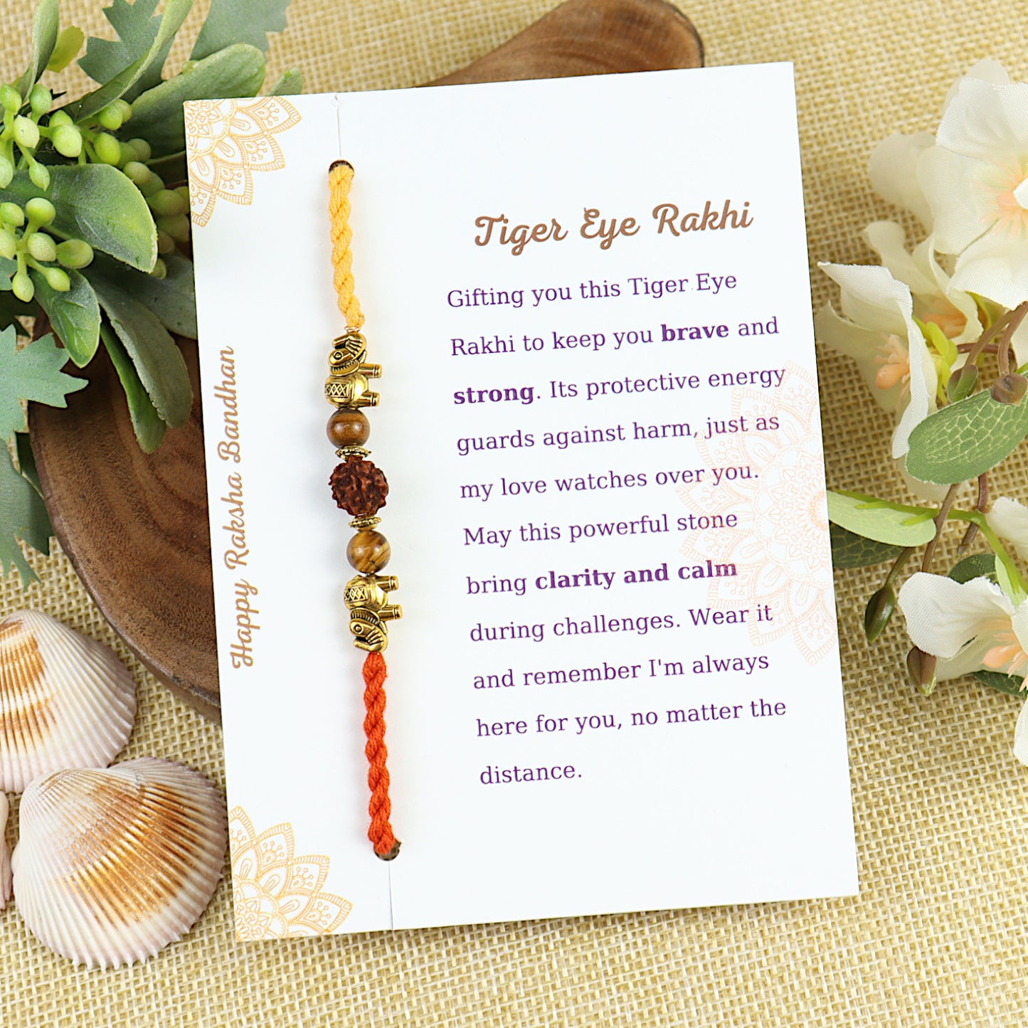 Tiger Eye Stone Healing Rakhi Packed in a Features Card