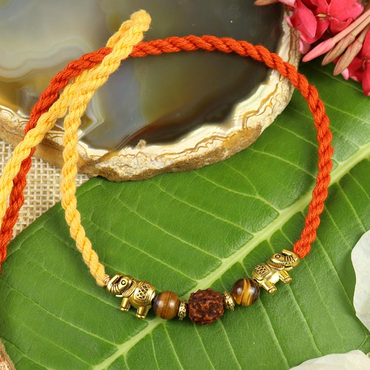Tiger Eye Stone Healing Rakhi Packed in a Features Card