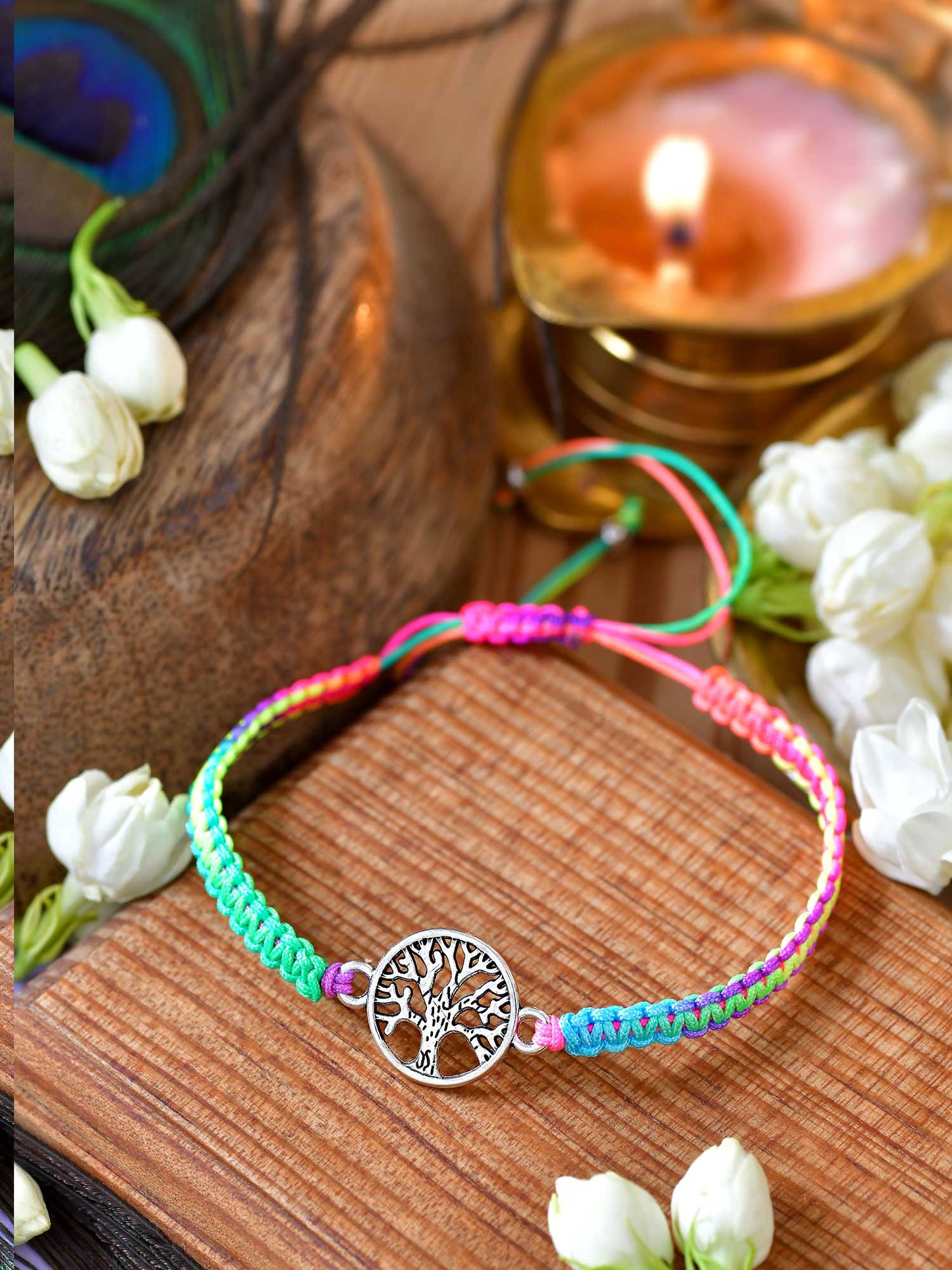 Tree of Life Bracelet Rakhi with Tree of Life charm on an adjustable drawstring cord