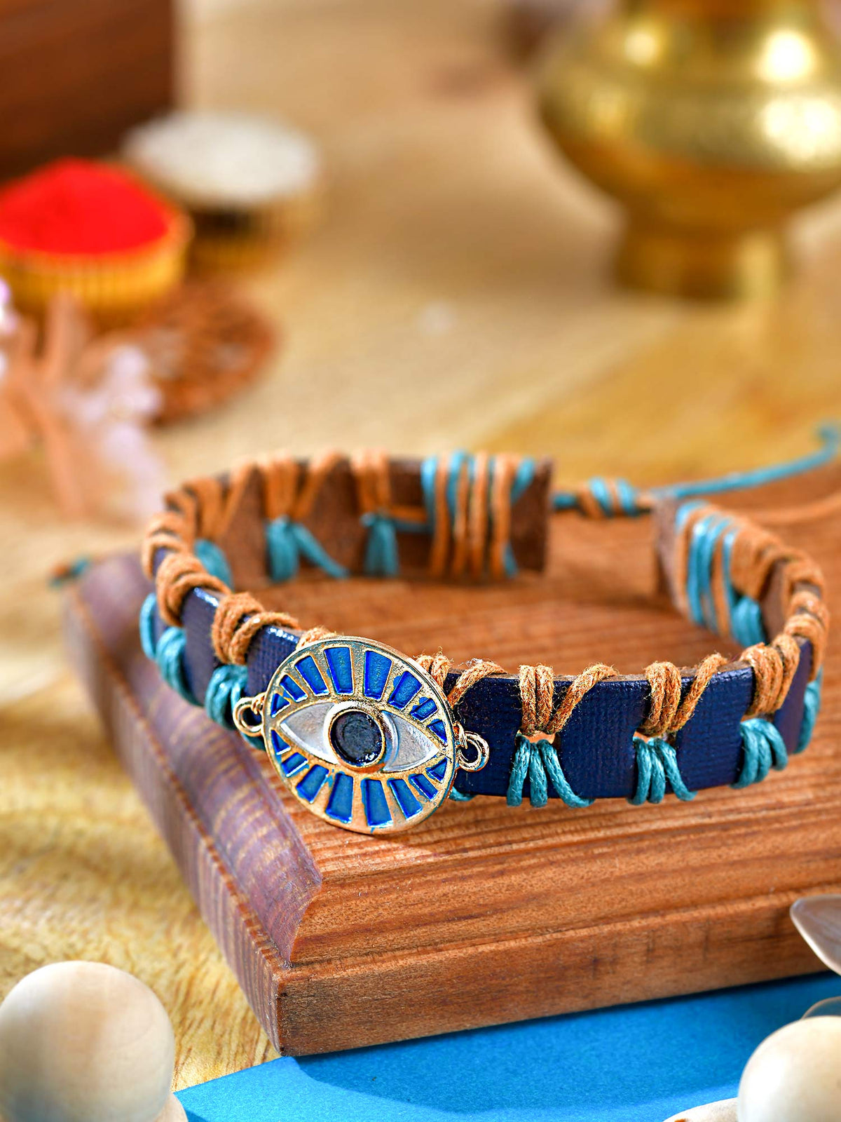 Evil Eye Leather Bracelet Rakhi