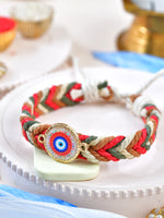 Evil Eye leather cord bracelet Rakhi with Evil Eye charm on a leather drawstring