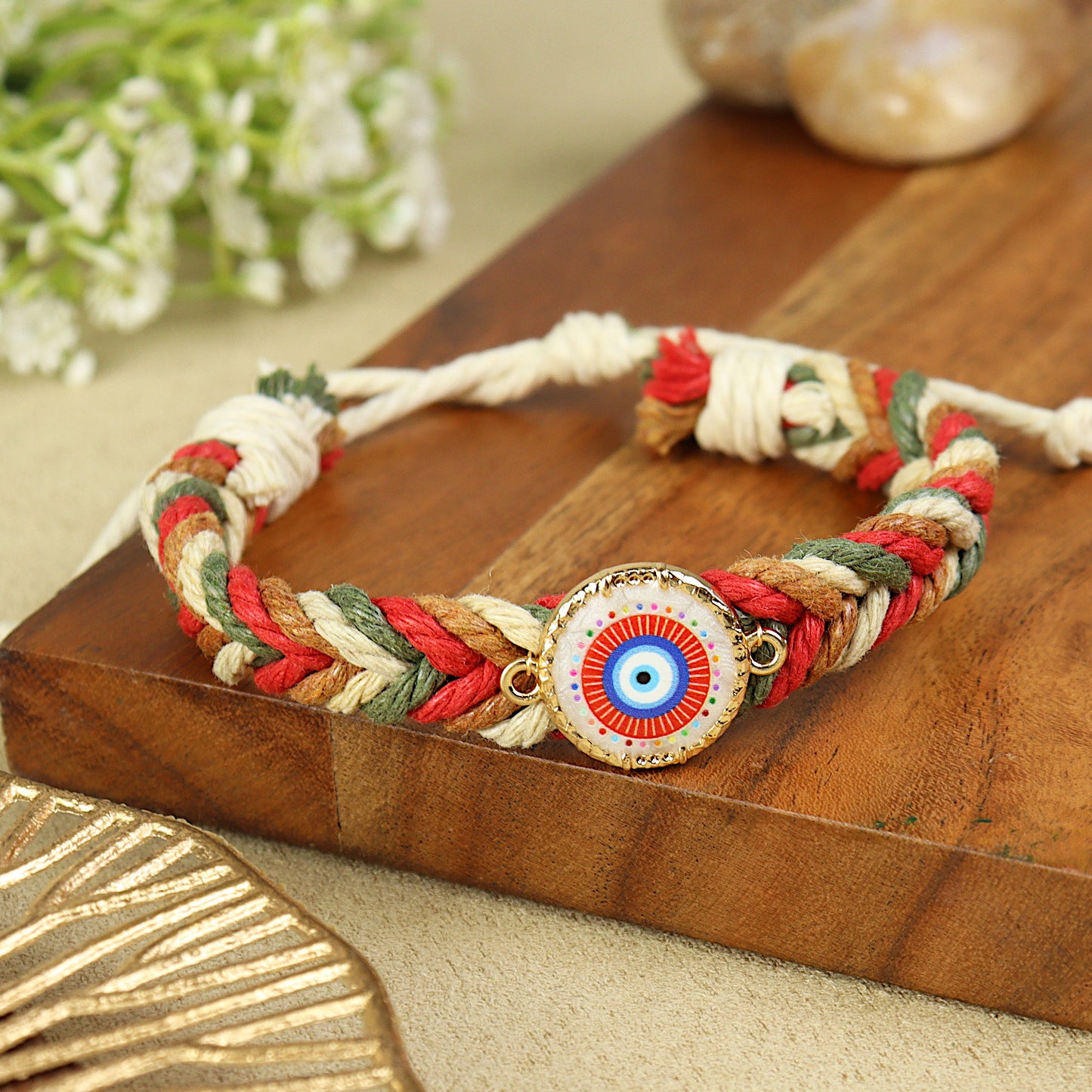 Evil Eye Leather Cord Bracelet Rakhi