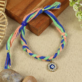 Hanging Evil Eye Tie-Up Bracelet Rakhi, laid flat