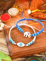 Evil Eye Elephant Bracelet Rakhis set of 2 with Evil Eye and elephant charms